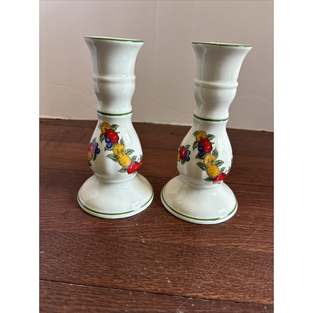 Della Robbia‎ PWF Japan FRUIT Candlestick Candleholder  Vintage 6" Set Of 2